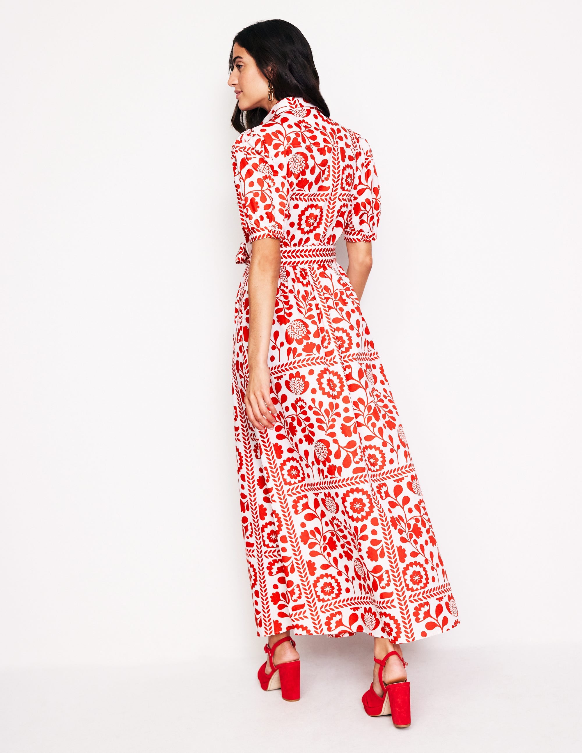 Alexa Maxi Shirt Dress-Rouge, Vine Tile - Image 4