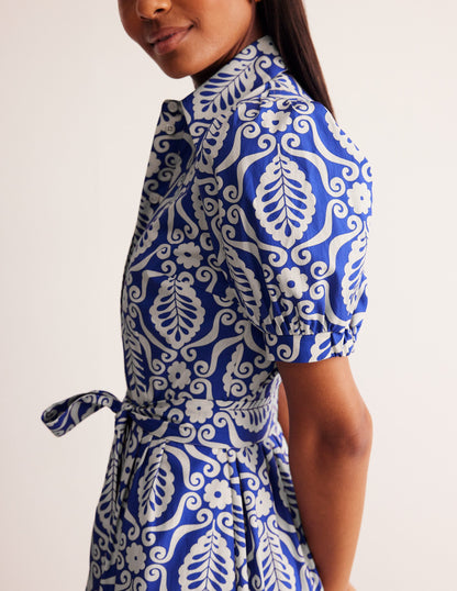 Alexa Maxi Shirt Dress-Mazarine Blue, Foliage Stamp