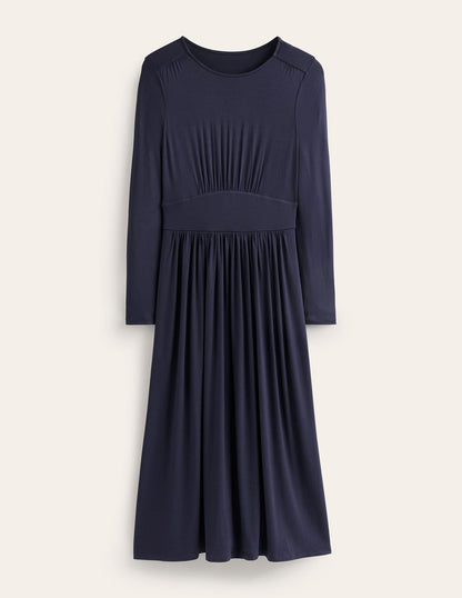 Thea Long Sleeve Jersey Dress-Navy