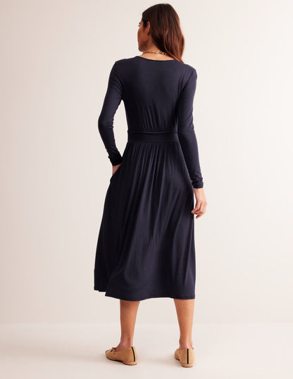 Thea Long Sleeve Jersey Dress-Navy