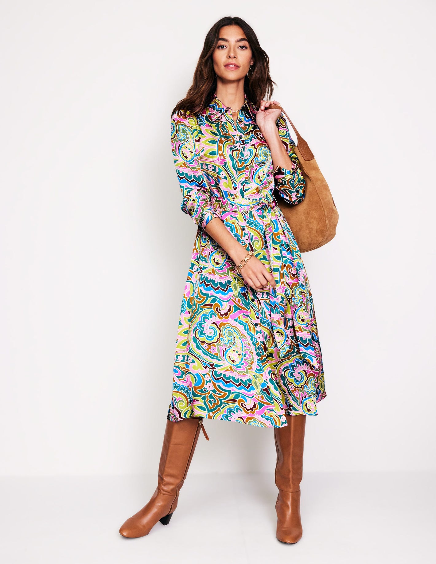 Kate Satin Shirt Dress-Multi, Paisley Pome