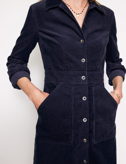 Flora Cord Shirt Dress-Navy