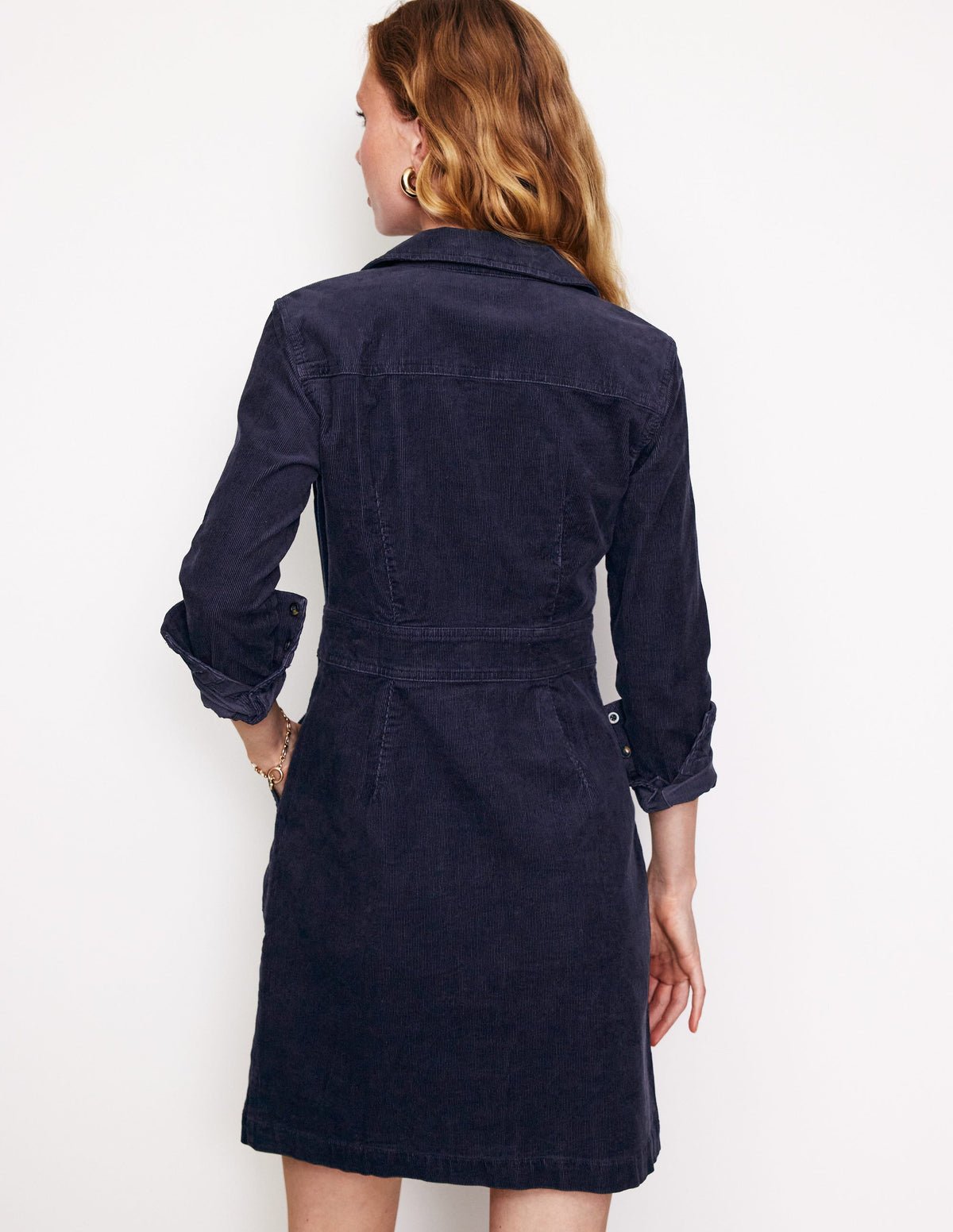 Flora Cord Shirt Dress-Navy - Image 3
