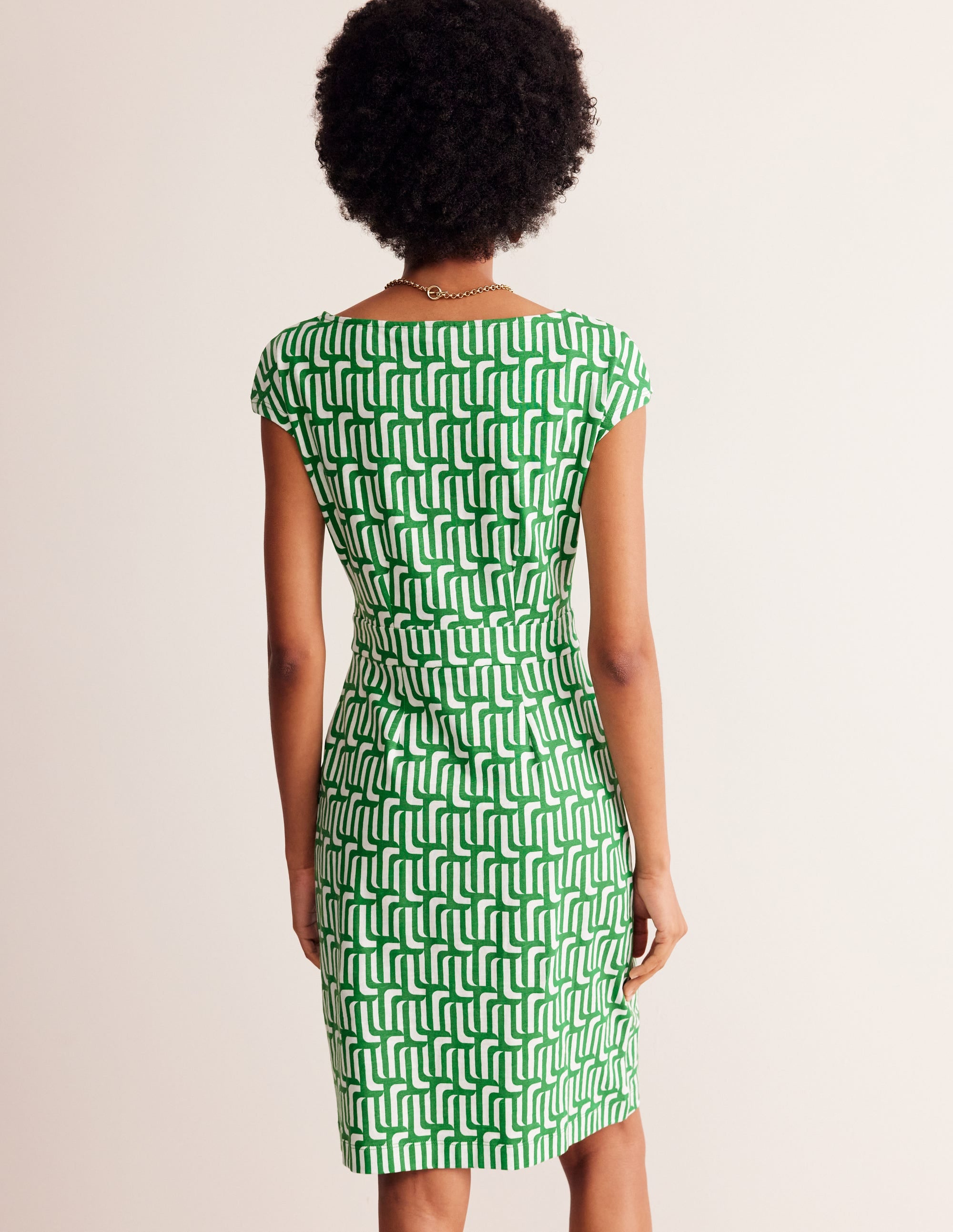 Florrie Jersey Dress-Rich Emerald, Falling Geo - Image 3