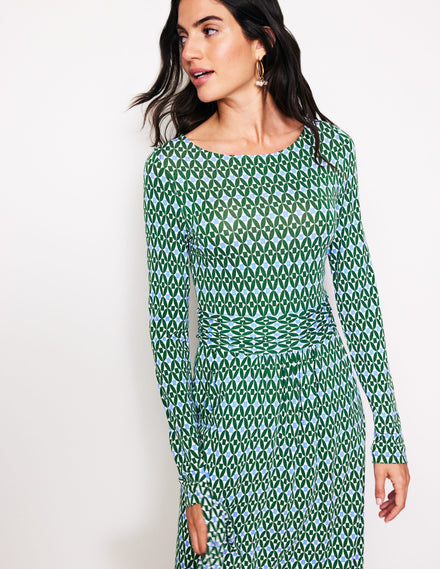 Amelie Long Sleeve Dress-Pine, Diamond Trellis