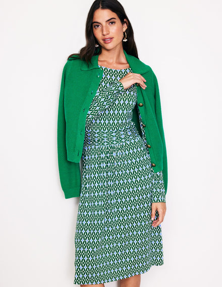 Amelie Long Sleeve Dress-Pine, Diamond Trellis