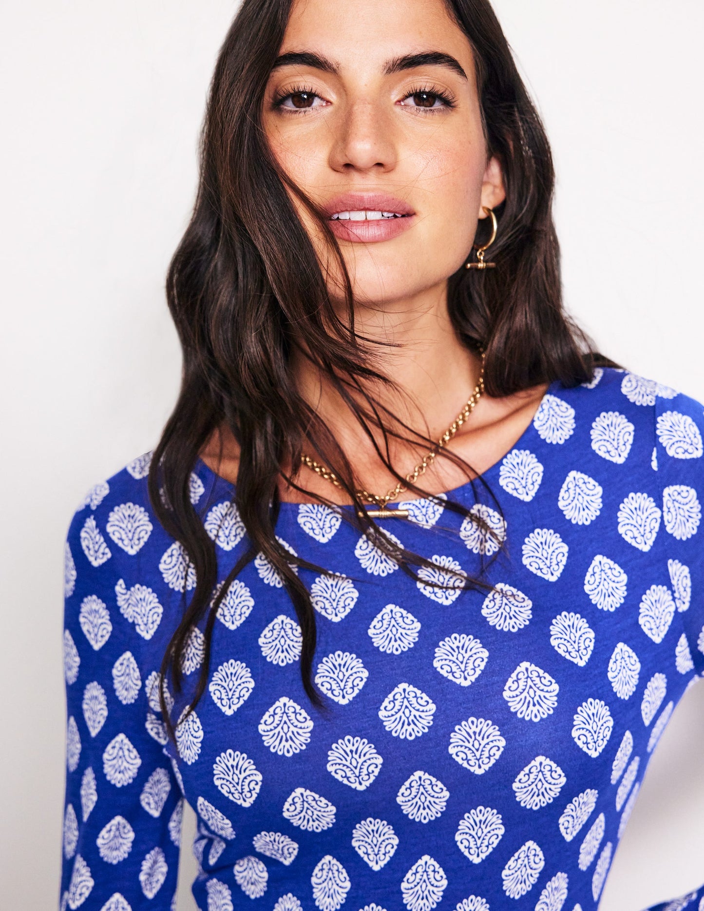 Amelie Long Sleeve Dress-Mazarine Blue, Ornate Stamp