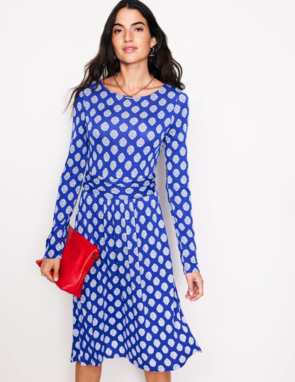 Amelie Long Sleeve Dress-Mazarine Blue, Ornate Stamp