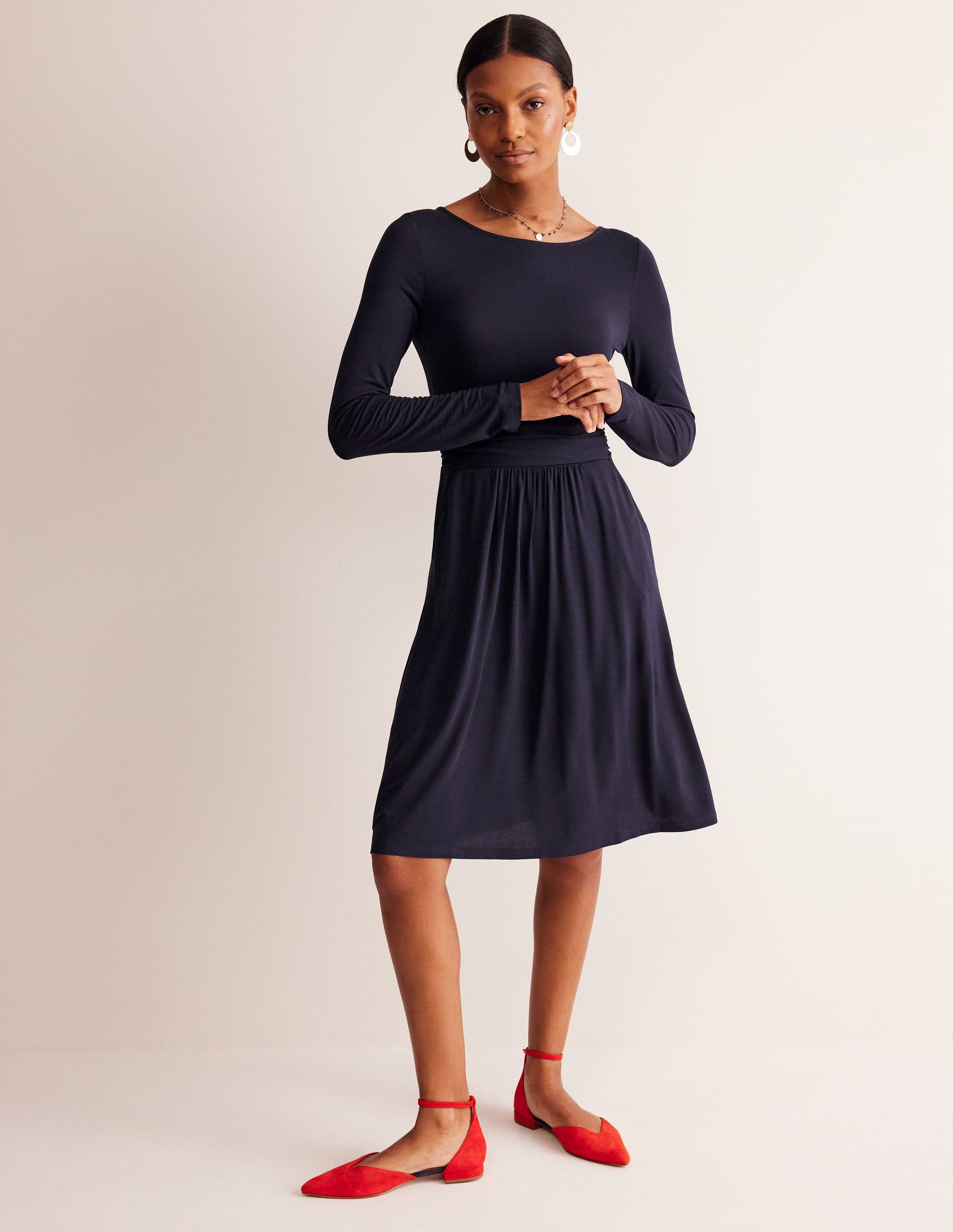 Amelie Long Sleeve Dress-Navy | Boden USA Amelie Long Sleeve Dress-Navy | Boden USA