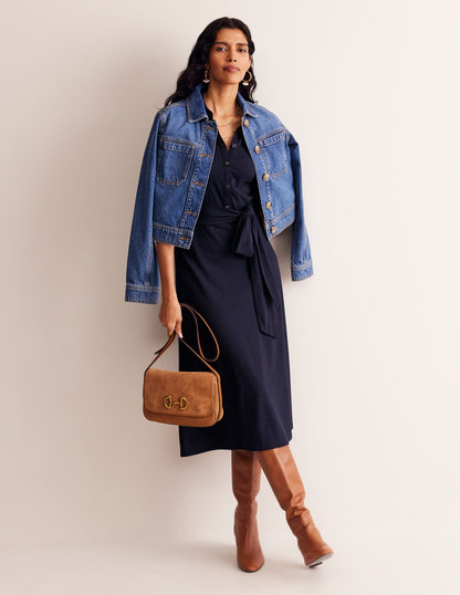 Laura Jersey Midi Shirt Dress-Navy