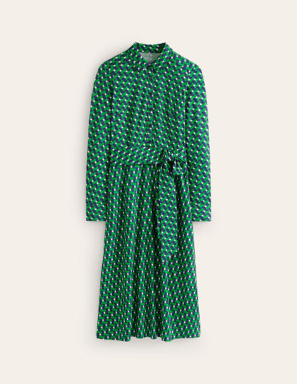 Laura Jersey Midi Shirt Dress-Rich Emerald, Terrace Swirl