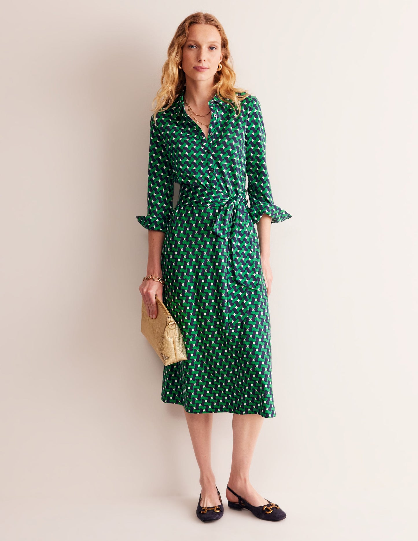 Laura Jersey Midi Shirt Dress-Rich Emerald, Terrace Swirl