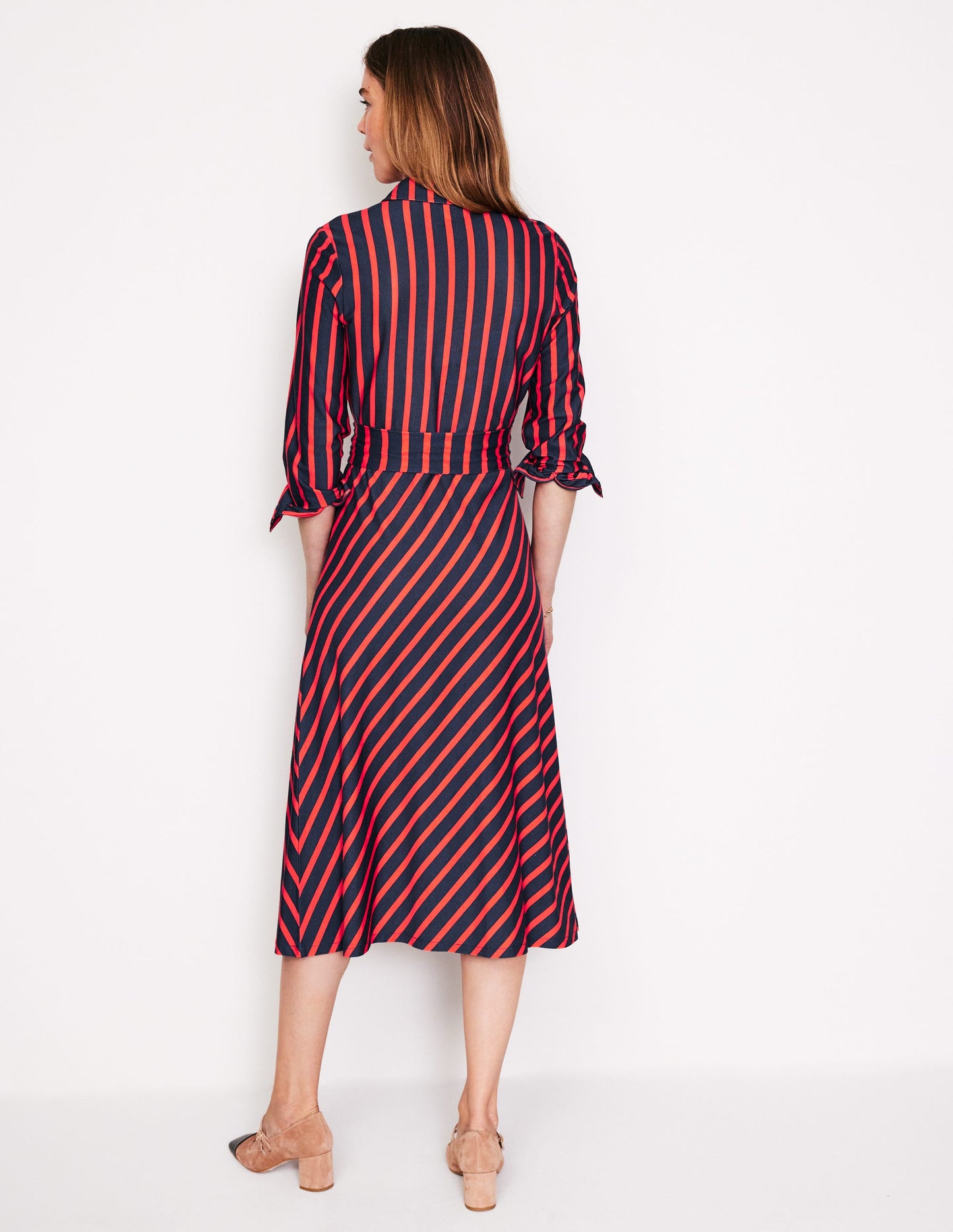 Laura Jersey Midi Shirt Dress-Navy, Rouge Stripe