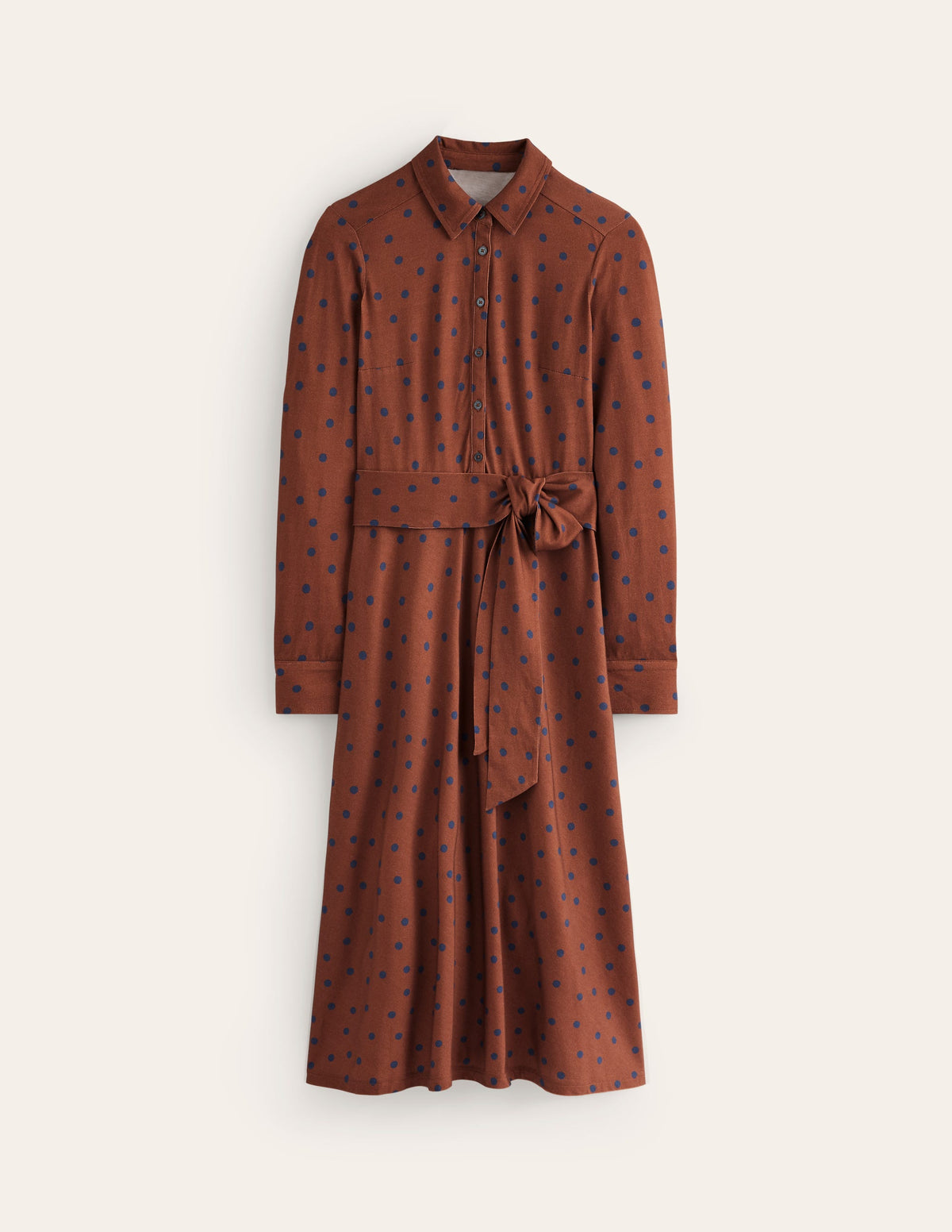 Laura Jersey Midi Shirt Dress-Autumn Brown, Sparse Spot - Image 5