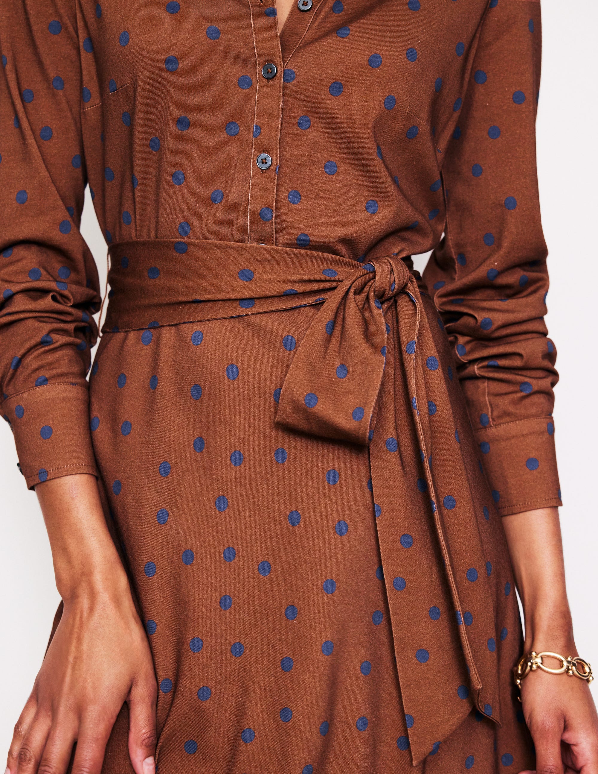 Laura Jersey Midi Shirt Dress-Autumn Brown, Sparse Spot - Image 2