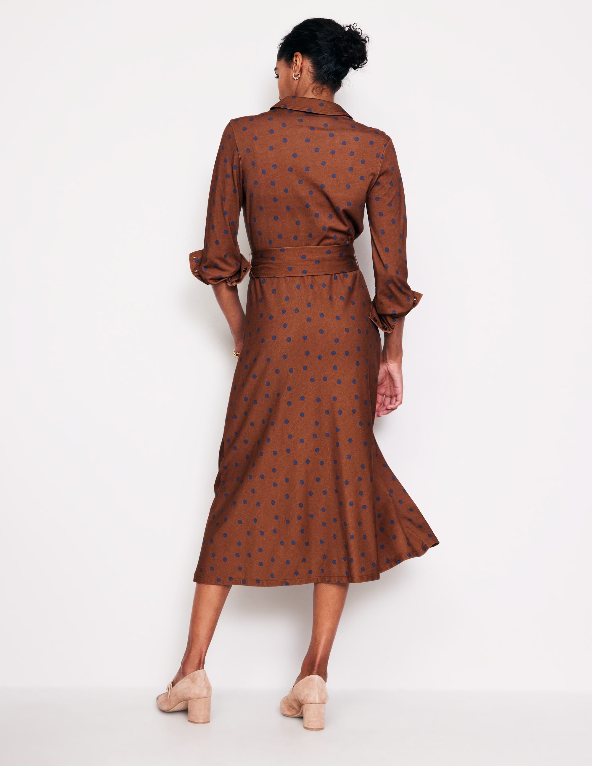 Laura Jersey Midi Shirt Dress-Autumn Brown, Sparse Spot - Image 3