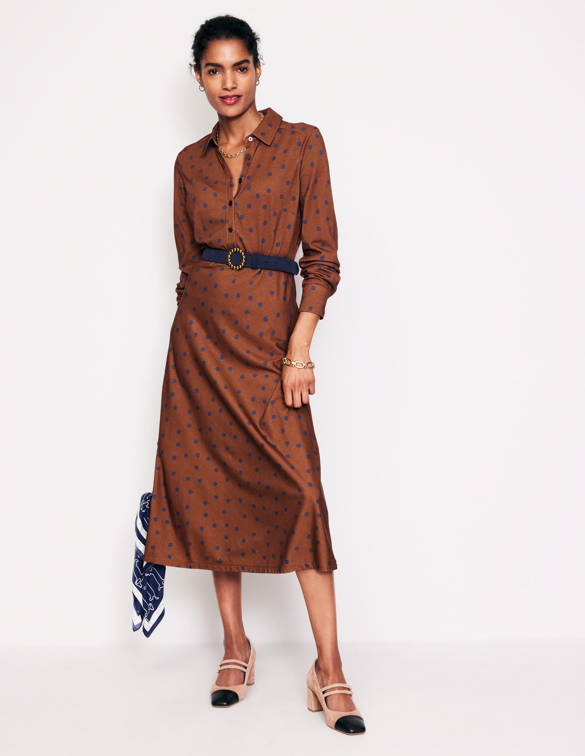 Laura Jersey Midi Shirt Dress-Autumn Brown, Sparse Spot - Image 4