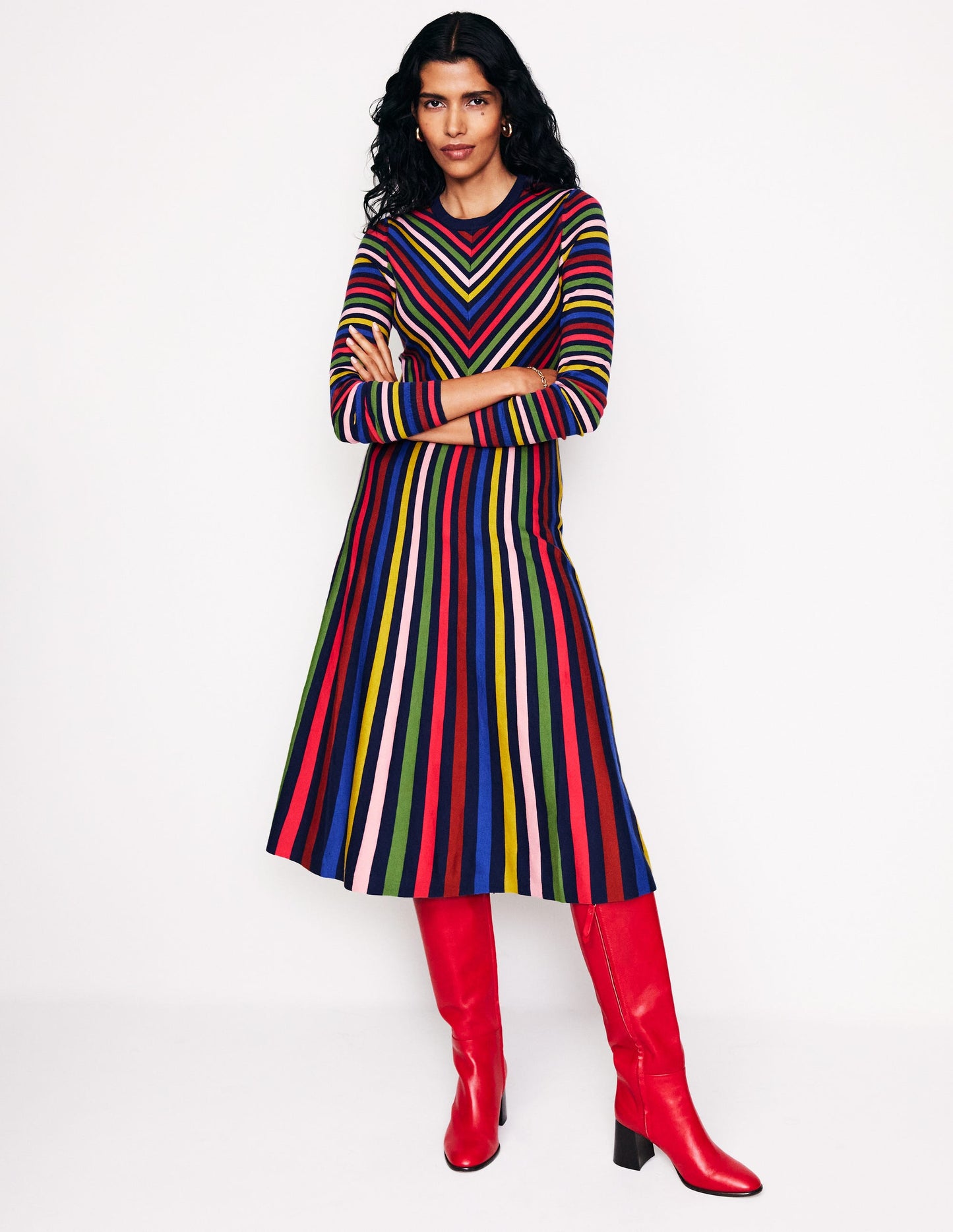 Maria Knitted Midi Dress-Multistripe