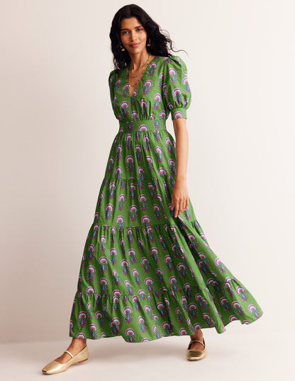 Bella Puff Sleeve Maxi Dress-Green Tambourine, Passion Bud