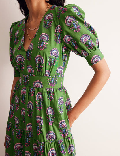 Bella Puff Sleeve Maxi Dress-Green Tambourine, Passion Bud