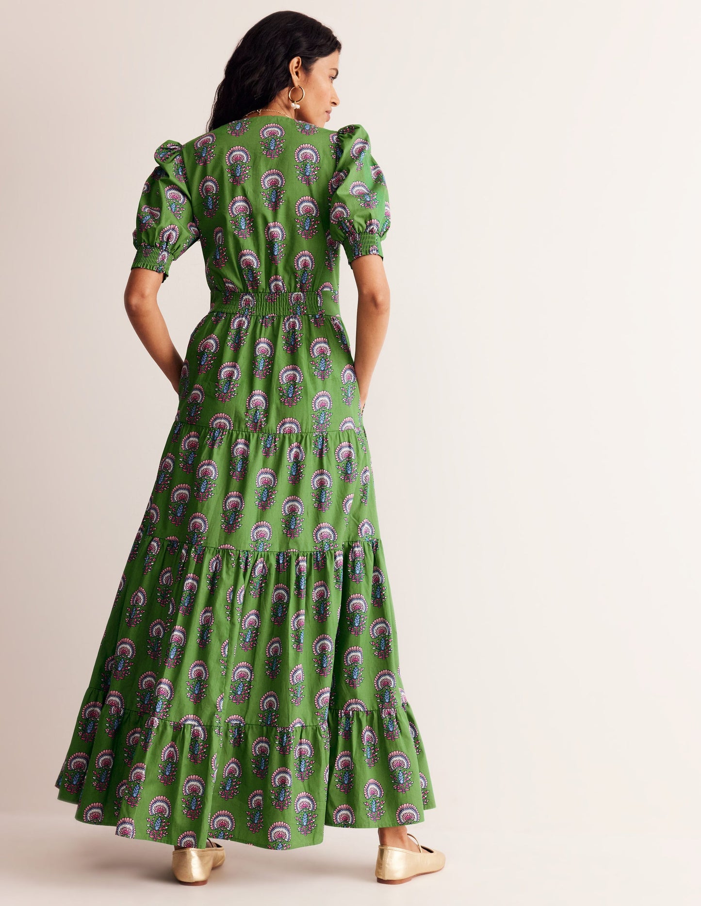 Bella Puff Sleeve Maxi Dress-Green Tambourine, Passion Bud