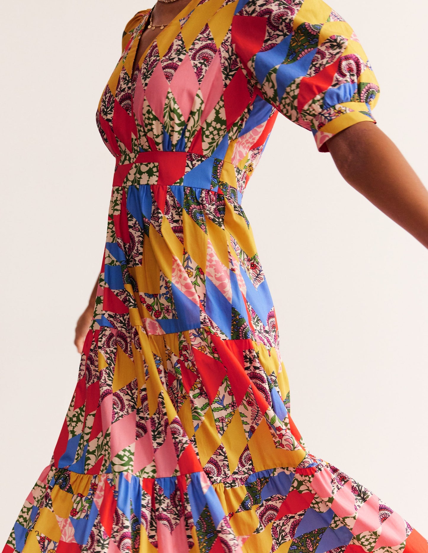 Bella Puff Sleeve Maxi Dress-Multi, Patchwork Floral