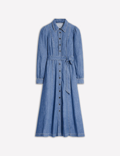 Aubrey Denim Midi Shirt Dress-Light Vintage Denim