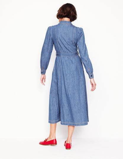 Aubrey Denim Midi Shirt Dress-Light Vintage Denim