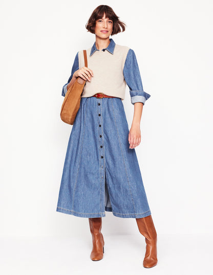 Aubrey Denim Midi Shirt Dress-Light Vintage Denim