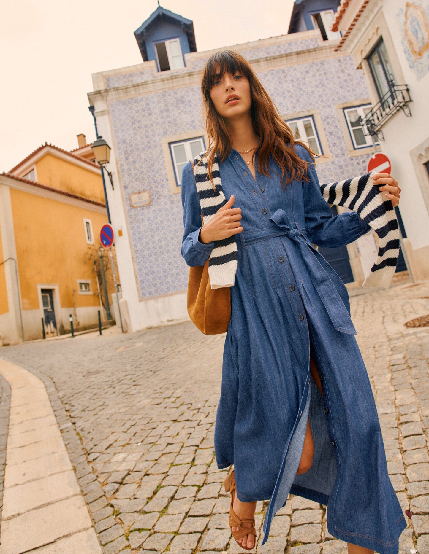 Aubrey Denim Midi Shirt Dress-Light Vintage Denim