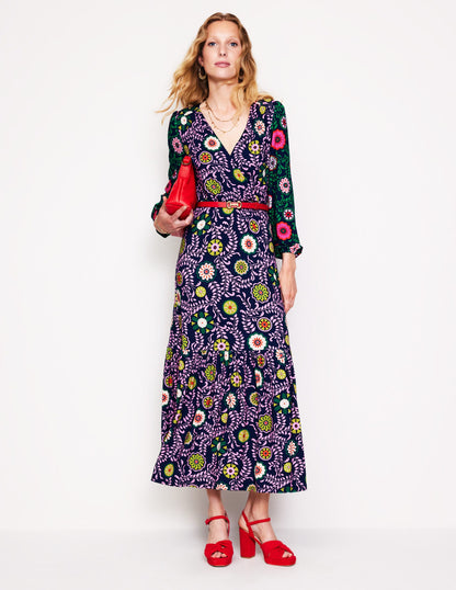 Ophelia Wrap Midi Jersey Dress-Multi, Meadow Vine