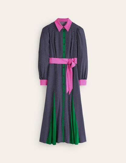 Martha Godet Maxi Shirt Dress-French Navy Spots