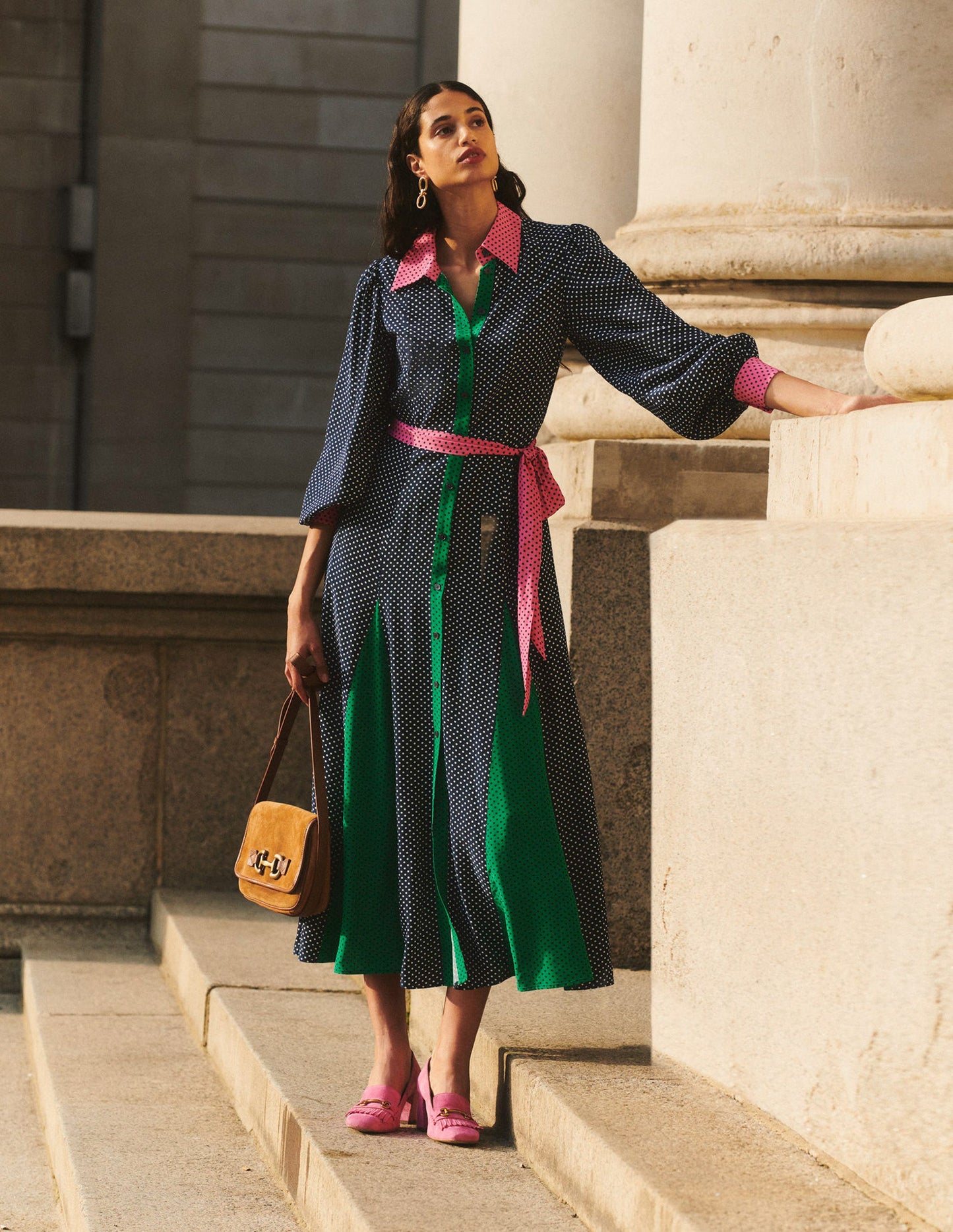 Martha Godet Maxi Shirt Dress-French Navy Spots