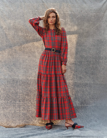 Alba Check Maxi Dress-Red and Blue Check