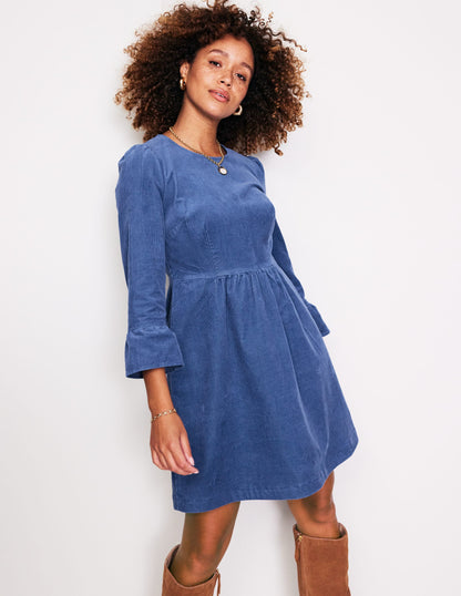 Ora Short Cord Dress-Denim Blue