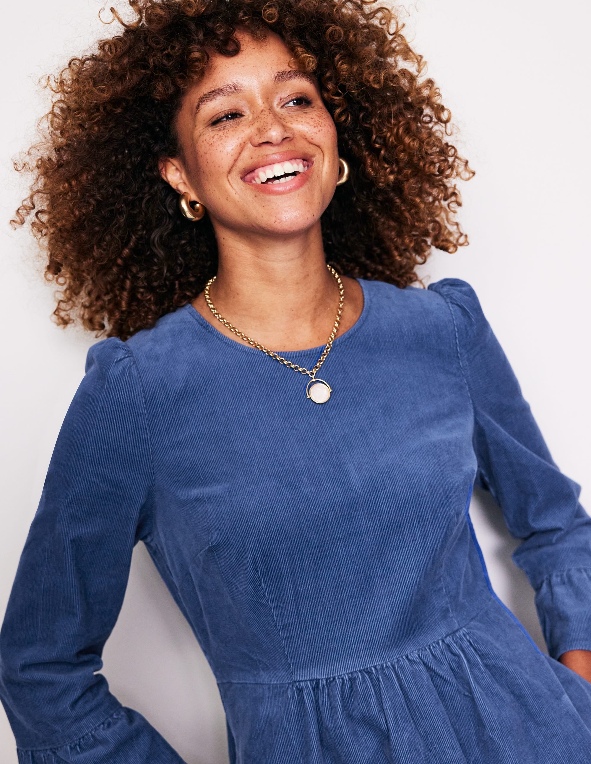 Ora Short Cord Dress-Denim Blue - Image 2