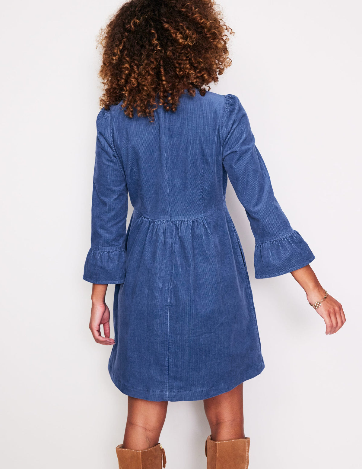 Ora Short Cord Dress-Denim Blue - Image 3