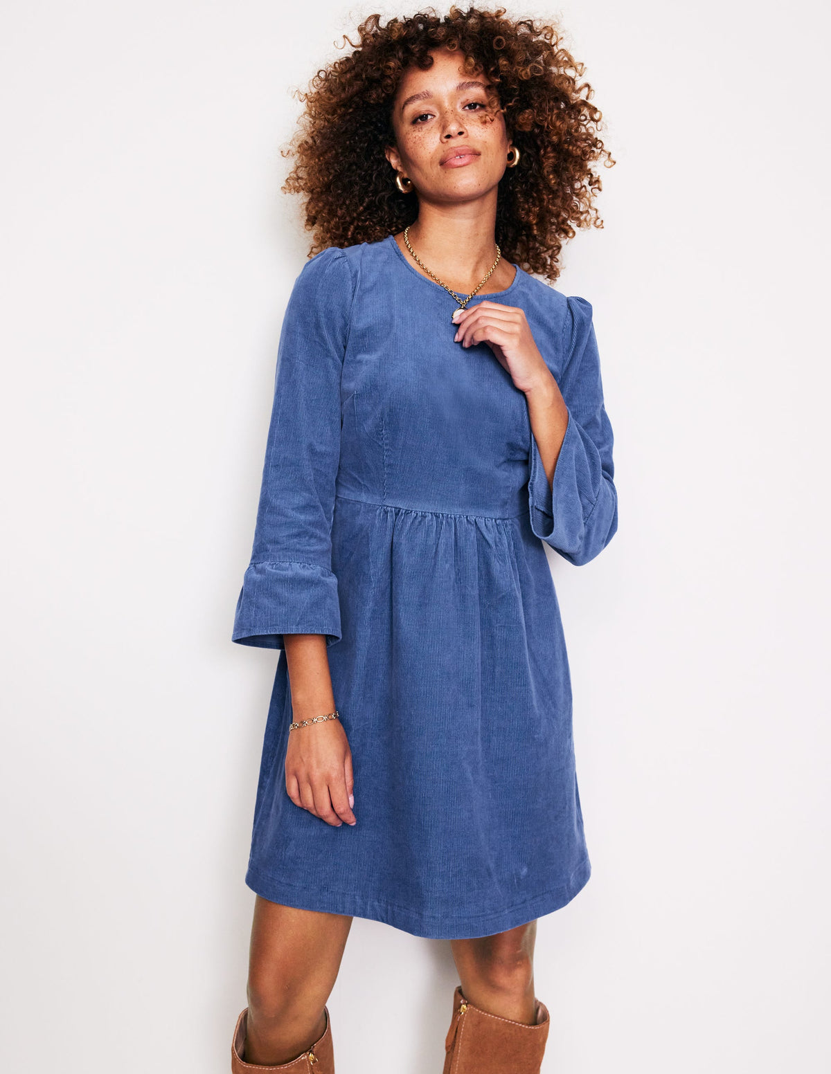 Ora Short Cord Dress-Denim Blue - Image 4