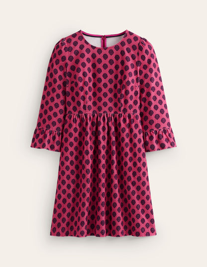 Ora Short Cord Dress-Cherry Jam, Ornate Stamp