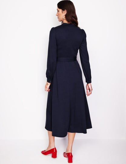 Rowena Trim Jersey Shirt Dress-Navy