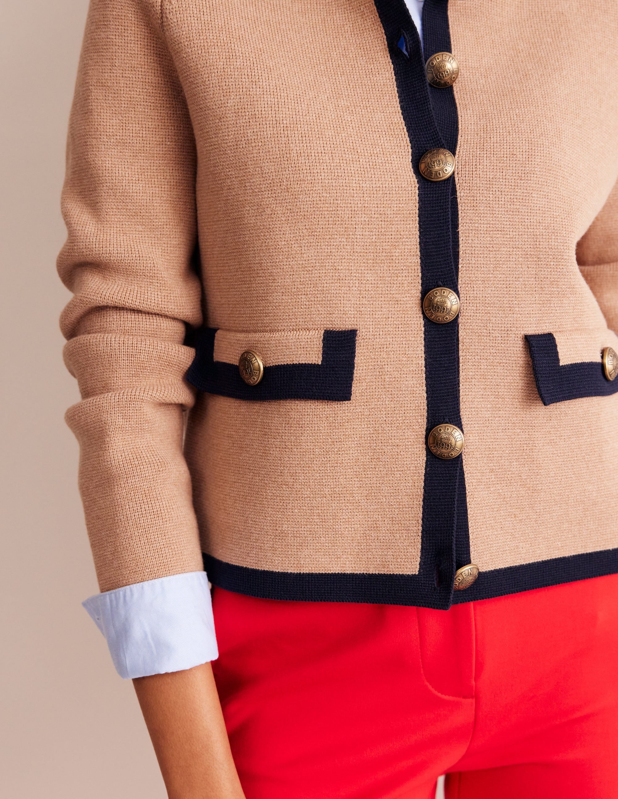 Holly Knitted Jacket-Camel, Navy - Image 2