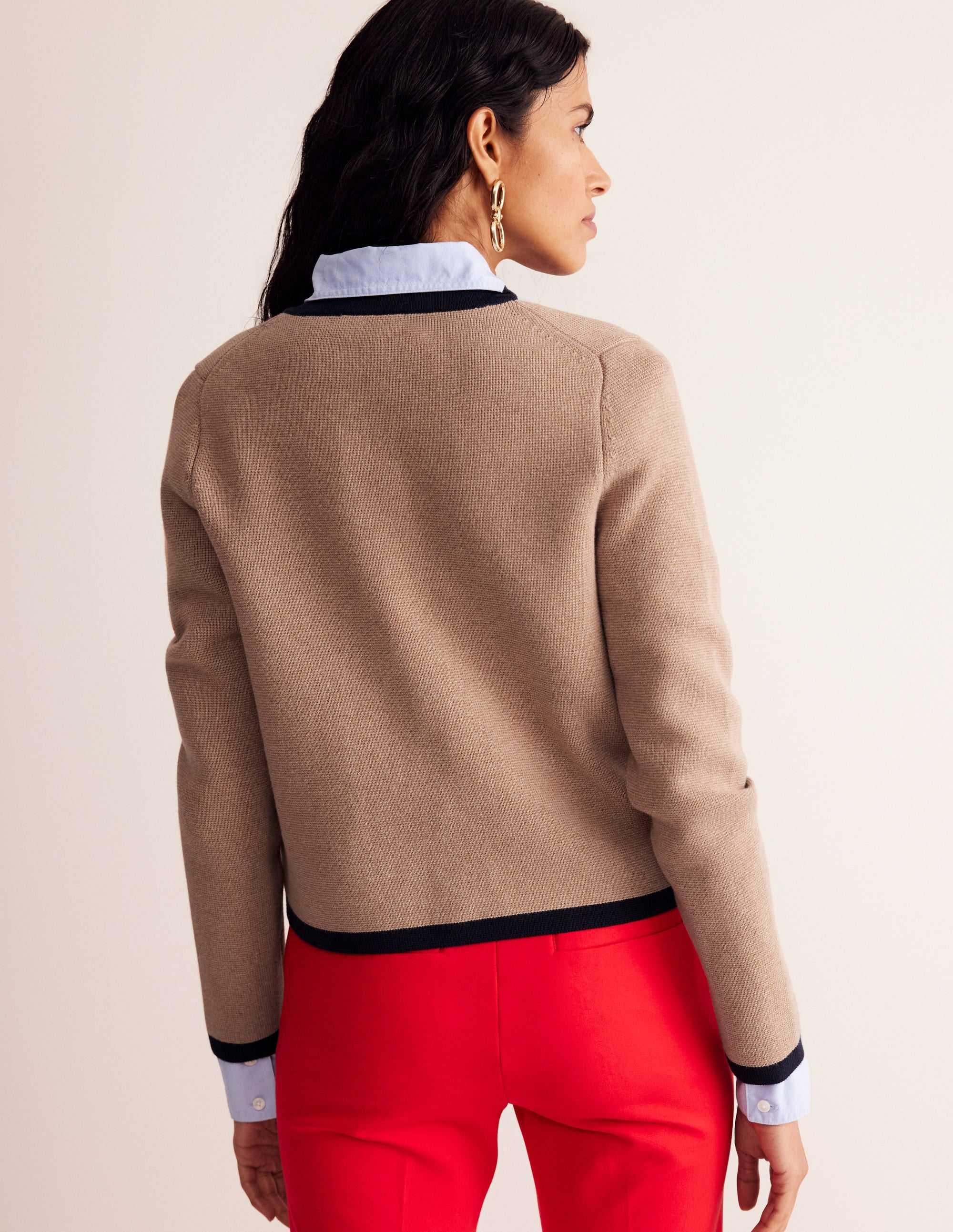 Holly Knitted Jacket-Camel, Navy - Image 3