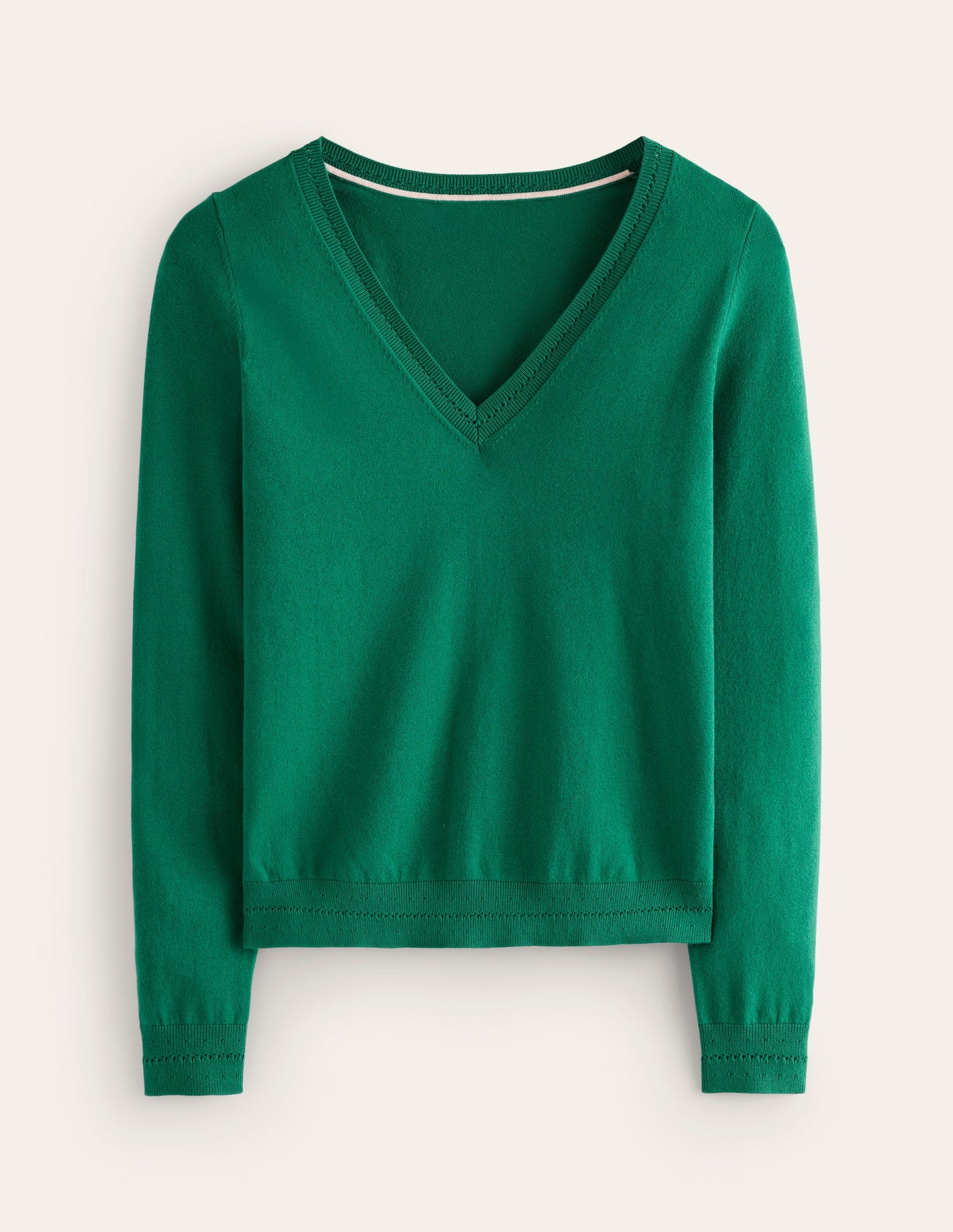 Catriona Cotton V-Neck Sweater-Malachite Green