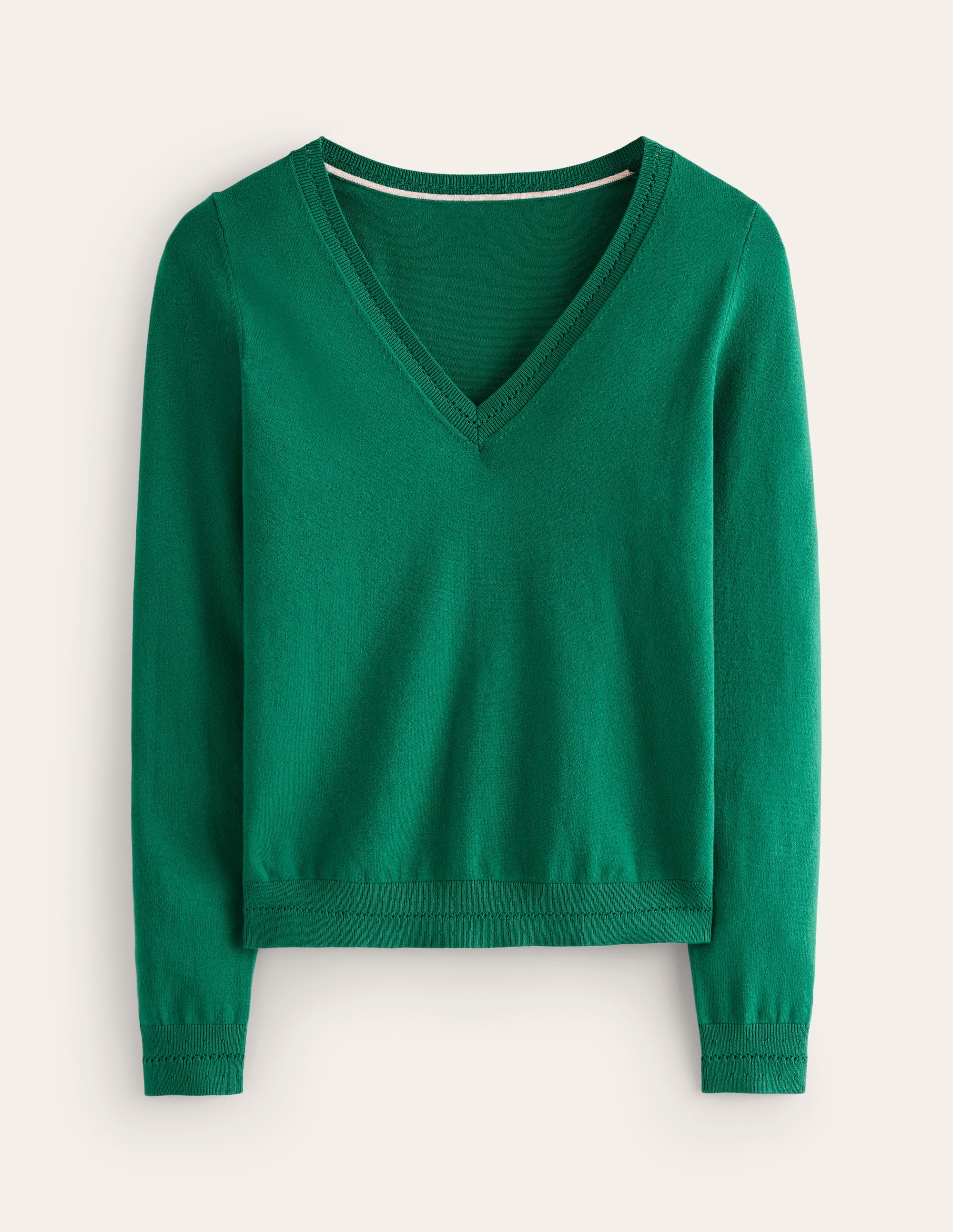 Catriona Cotton V-Neck Jumper-Malachite Green - Image 5