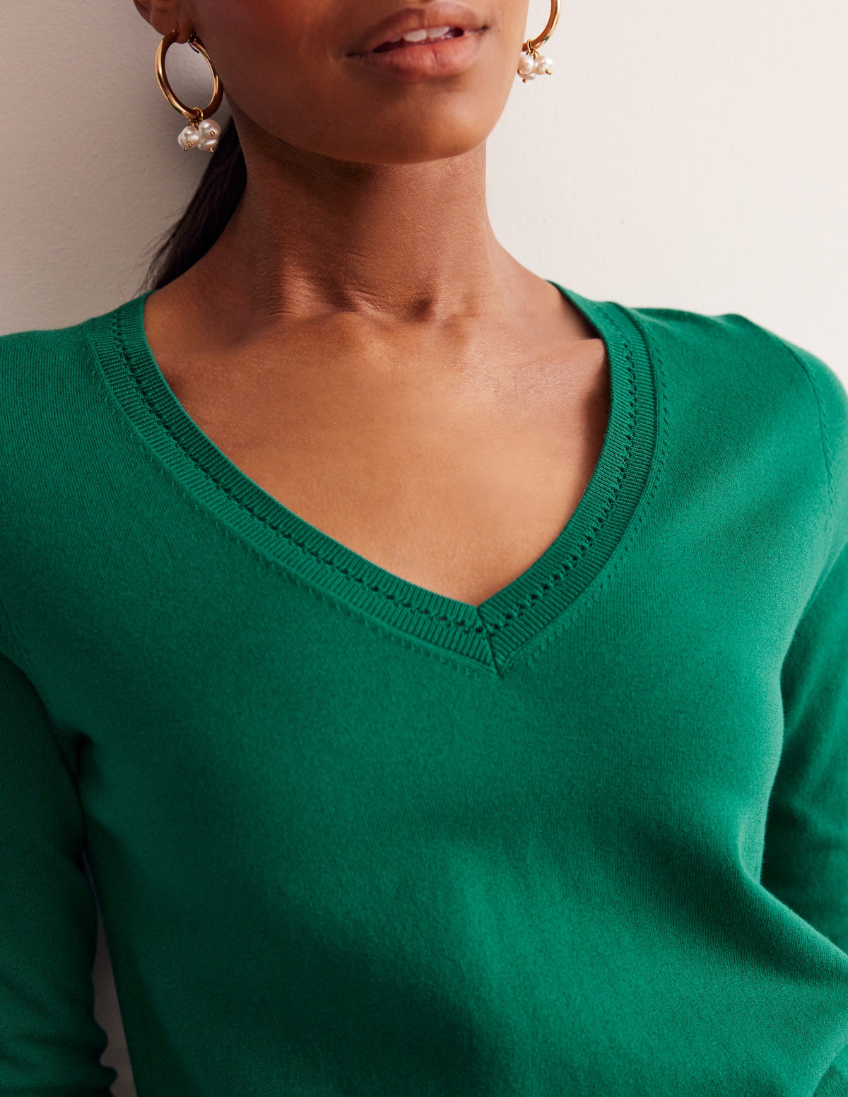 Catriona Cotton V-Neck Jumper-Malachite Green - Image 2
