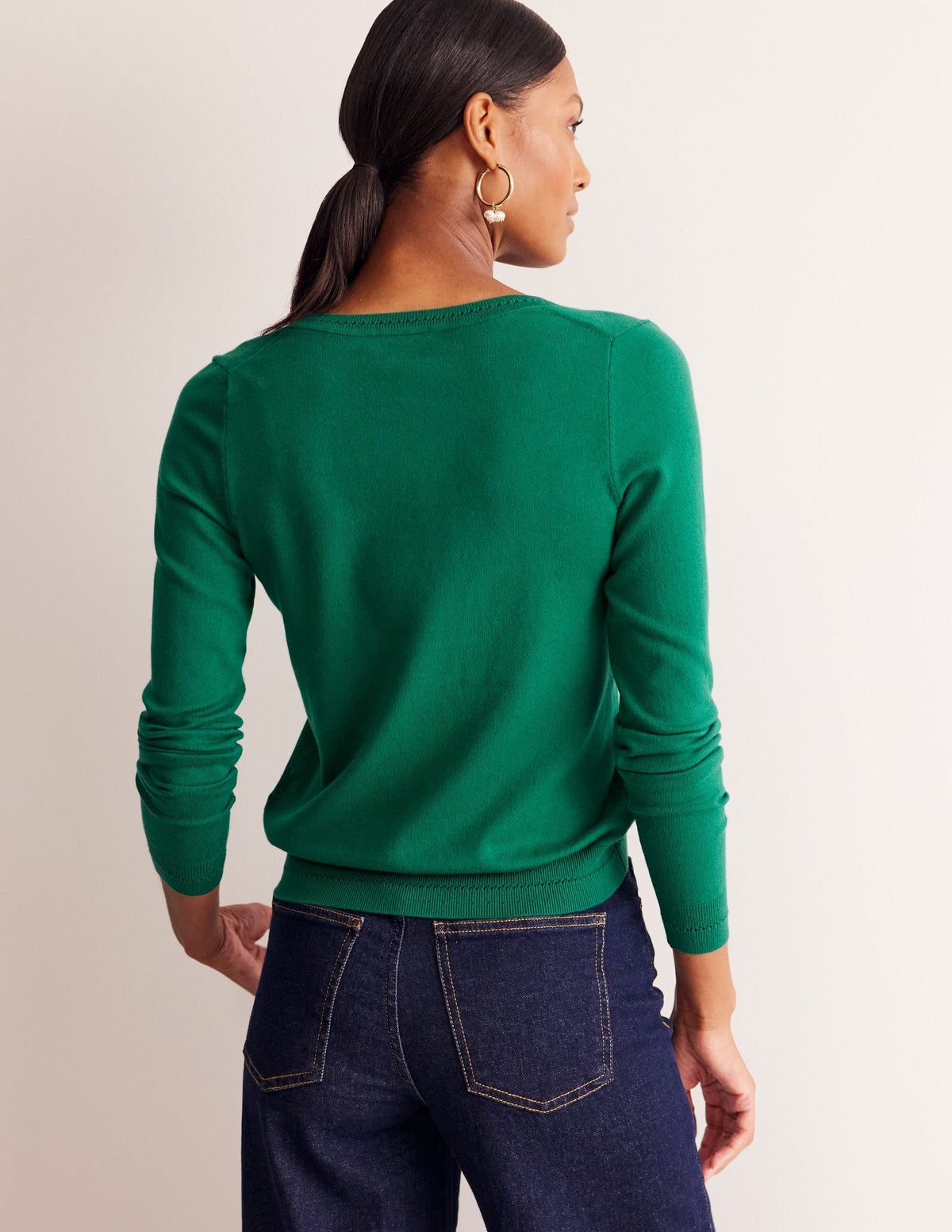 Catriona Cotton V-Neck Jumper-Malachite Green - Image 3