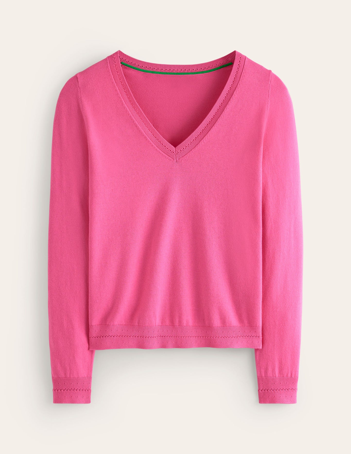 Catriona Cotton V-Neck Sweater-Carmine Rose Pink