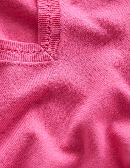 Catriona Cotton V-Neck Sweater-Carmine Rose Pink