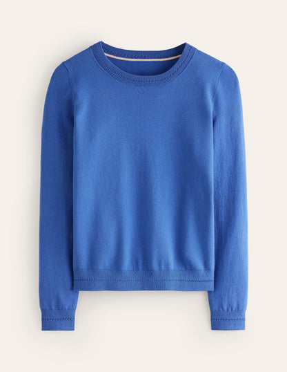 Catriona Cotton Crew Sweater-Blue Jay