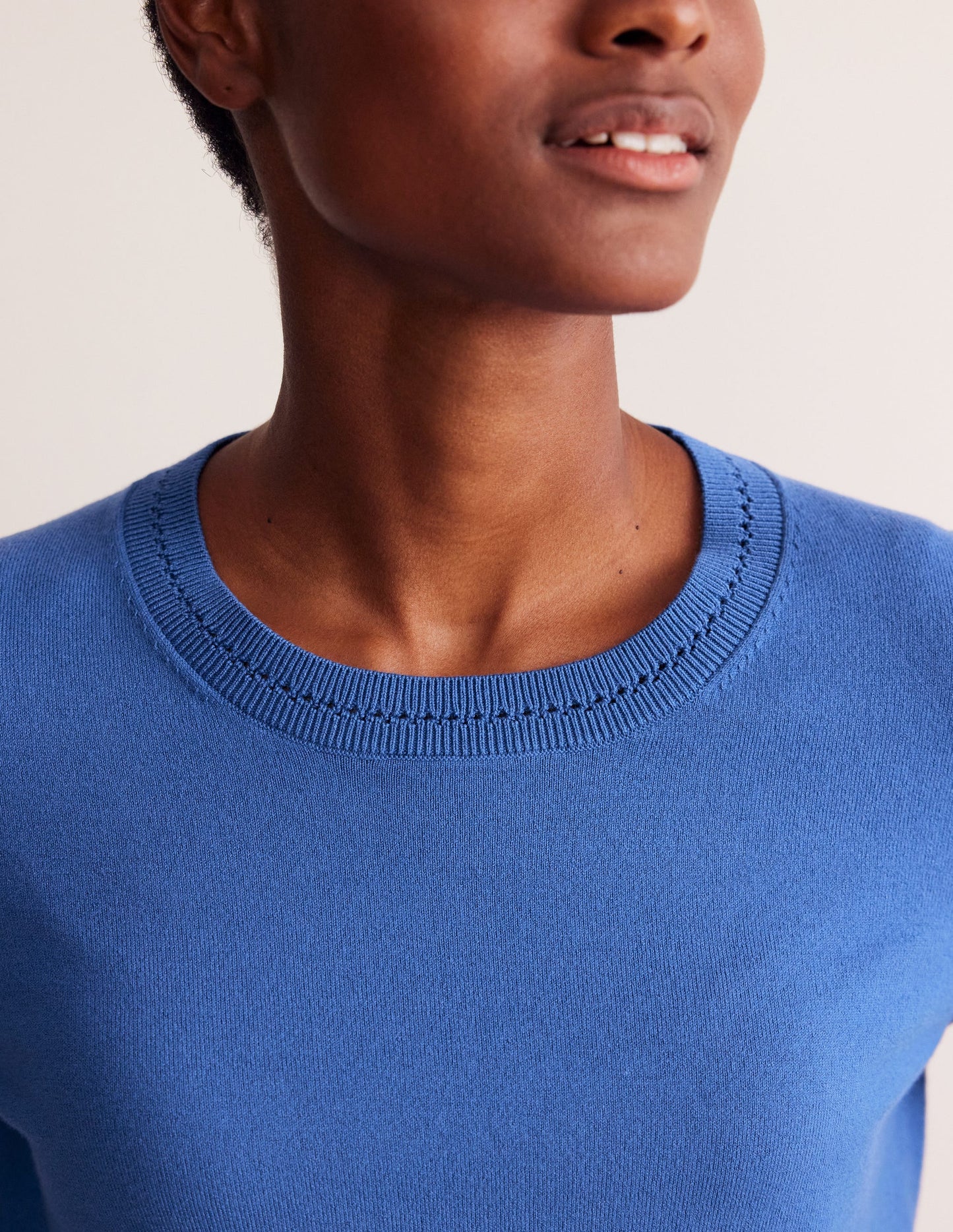 Catriona Cotton Crew Sweater-Blue Jay